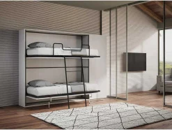 Cama Retratil Beliche Solteiro Horizontal Kando Com Colchões Composicao H Cinza Branca