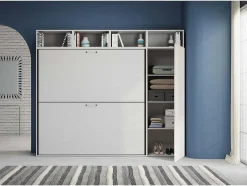 Cama Retratil Beliche Solteiro Horizontal Kando Composicao I Cinza Branca