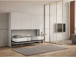 Cama Retratil Solteiro Horizontal Kando Com Colchão Composicao D Cinza Branca