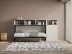 Cama Retratil Solteiro Horizontal Kando Com Colchão Composicao A Cinza Branca