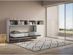 Cama Retratil Solteiro Horizontal Kando Com Colchão Composicao A Cinza Branca