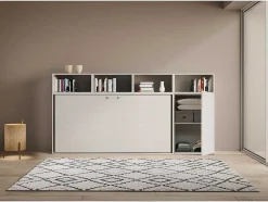 Cama Retratil Solteiro Horizontal Kando Com Colchão Composicao A Cinza Branca
