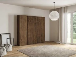 Cama Retratil 160 Vertical Kentaro Com Armário Coluna Nogueira