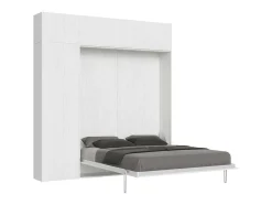 Cama Retratil 160 Vertical Kentaro Com Armário Coluna E Armários Suspensos Cinza Branca