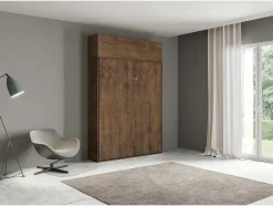 Cama Retratil 140 Vertical Kentaro Com Armário Suspenso Nogueira