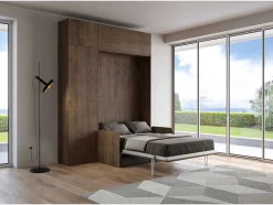 Cama Retratil 120 Vertical Kentaro Sofá Com Armário Coluna E Armários Suspensos Nogueira - Alessia 20