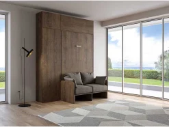 Cama Retratil 120 Vertical Kentaro Sofá Com Armário Coluna E Armários Suspensos Nogueira - Alessia 20