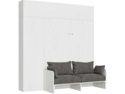 Cama Retratil 160 Vertical Kentaro Sofá Com Armário Coluna E Armários Suspensos Cinza Branca - Alessia 20