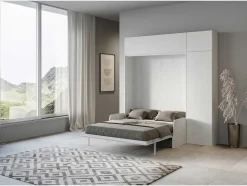 Cama Retratil 160 Vertical Kentaro Sofá Com Armário Coluna E Armários Suspensos Cinza Branca - Alessia 20