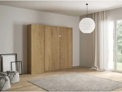 Cama Retratil 160 Vertical Kentaro Com Armário Coluna Carvalho Natural