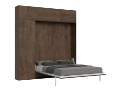 Cama Retratil 160 Vertical Kentaro Com Armário Coluna E Armários Suspensos Nogueira