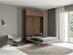 Cama Retratil 120 Vertical Kentaro Com Armário Suspenso Nogueira