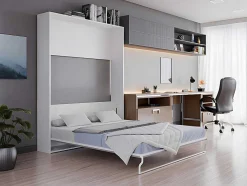 Cama Retratil 160 X 200 Cm Abertura Vertical Manual Branca E Cinza + Colchão - Malina Ii