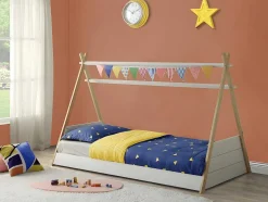 Cama Tenda De 90X190 Cm Em Pinho Cor Branco E Natural - Sioux