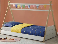 Cama Tenda De 90X190 Cm Em Pinho Cor Branco E Cinza - Sioux