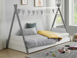 Cama Tenda De 90X190 Cm Em Pinho Cor Branco E Cinza - Sioux