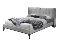 Cama 140 X 200 Cm Com Cabeceira De Cama Acolchoada Linho Cinzento-Claro - Kerano