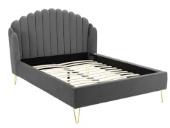 Cama 160 X 200 Cm Com Cabeceira De Cama Ondulada Veludo Cinzento + Colchão - Sagali