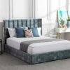 Cama 140 X 190 Cm Com Cabeceira De Cama Costuras Verticais Veludo Azul-Esverdeado - Feroya