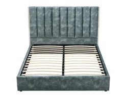 Cama 160 X 200 Cm Com Cabeceira De Cama Costuras Verticais Veludo Azul-Esverdeado + Colchão - Feroya