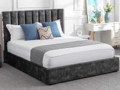 Cama 160 X 200 Cm Com Cabeceira De Cama Costuras Verticais Veludo Antracite - Feroya