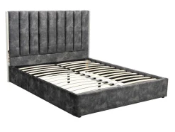 Cama 140 X 190 Cm Com Cabeceira De Cama Costuras Verticais Veludo Antracite - Feroya