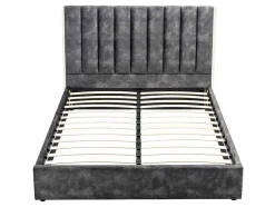Cama 160 X 200 Cm Com Cabeceira De Cama Costuras Verticais Veludo Antracite + Colchão - Feroya