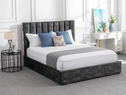 Cama 160 X 200 Cm Com Cabeceira De Cama Costuras Verticais Veludo Antracite + Colchão - Feroya