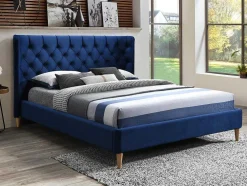 Cama 140 X 190 Cm Com Cabeceira De Cama Acolchoada Veludo Azul Real + Colchão - Enodi