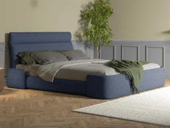Cama 160 X 200 Cm Tecido Azul Matizado - Alodia