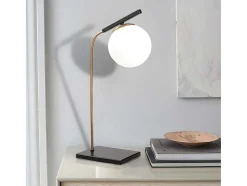 Candeeiro De Mesa Art Deco Em Metal E Globo Em Vidro De C. 25 X A. 55 Cm Cor Preto - Yildiz