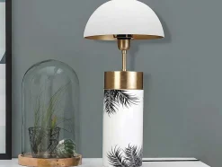 Candeeiro De Mesa Cogumelo Estilo Art Deco Agaric - Ferro - 26X26X54 Cm - Branco, Dourado E Preto