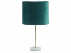 Candeeiro De Mesa Em Veludo Estilo Charmoso Aegon - Base Em Marmore - 25X25X43 Cm - Verde