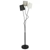 Candeeiro De Pe 3 Abajures Estilo Contemporaneo Veritas - Metal E Tecido - 23 X 23 X 149,5 Cm - Cinza, Preto E Branco