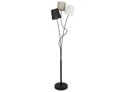 Candeeiro De Pe 3 Abajures Estilo Contemporaneo Veritas - Metal E Tecido - 23 X 23 X 149,5 Cm - Cinza, Preto E Branco