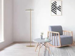 Candeeiro De Pe Design Com Leds Metal D45 X A180 Cm Dourado E Branco - Vaughan