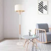 Candeeiro De Pe Escandinavo Metal, Linho E Madeira De Hevea D44 X A164 Cm Natural E Branco - Addis