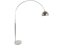 Candeeiro De Pe Grande Em Arco Estilo Art Deco 140 X 35 X 180 Cm Em Metal E Marmore Cor Prateado - Ombrage