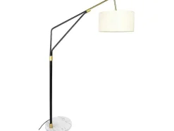 Candeeiro De Pe Metal, Linho E Marmore C122 X A180 Cm Branco, Preto E Dourado - Masdar