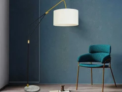 Candeeiro De Pe Metal, Linho E Marmore C122 X A180 Cm Branco, Preto E Dourado - Masdar