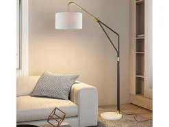 Candeeiro De Pe Metal, Linho E Marmore C122 X A180 Cm Branco, Preto E Dourado - Masdar