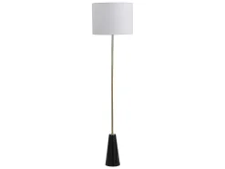Candeeiro De Pe Vintage Com Base Em Marmore E Abajur Em Tecido Branco De D. 40 X A.160 Cm - Merple