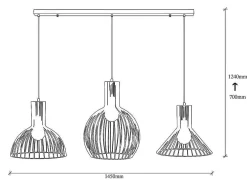 Candeeiro De Teto De Altura Regulavel Em Metal Com 3 Candeeiros Suspensos De C.145 X A. 70/124 Cm - Fellini