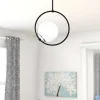 Candeeiro De Teto Em Metal Com Globo Em Vidro De A. 39 Cm Cor Preto E Branco - Dulonay