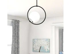 Candeeiro De Teto Em Metal Com Globo Em Vidro De A. 39 Cm Cor Preto E Branco - Dulonay