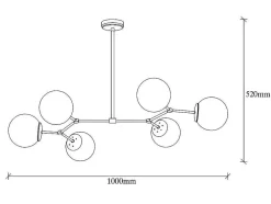 Candeeiro De Teto Em Metal 6 Globos De C. 100 X A. 52 Cm Cor Preto E Branco - Damar