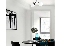 Candeeiro De Teto Em Metal 2 Globos De C. 44 X A. 28 Cm Cor Preto E Branco - Damar