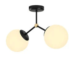 Candeeiro De Teto Em Metal 2 Globos De C. 44 X A. 28 Cm Cor Preto E Branco - Damar