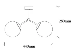 Candeeiro De Teto Em Metal 2 Globos De C. 44 X A. 28 Cm Cor Preto E Branco - Damar