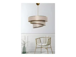 Candeeiro De Teto Em Tecido E Metal De D. 40 X A. 72 Cm Cor Taupe E Dourado - Tairon